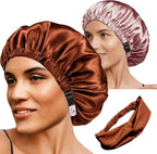 Hair Bonnets 3Pcs Satin Bonnet For Sleeping Silky Bonnets Womens Silk Bonnet Night Caps Curly Hair Sleep Cap For Women
