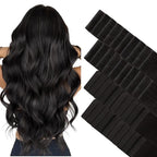 GOO GOO Invisi Edge Tape in Hair Extensions Human Hair, 1B Natural black 20pcs injected with 20pcs classical tape ins, 16inch 100g, Virgin Remy Hair, Natural Look