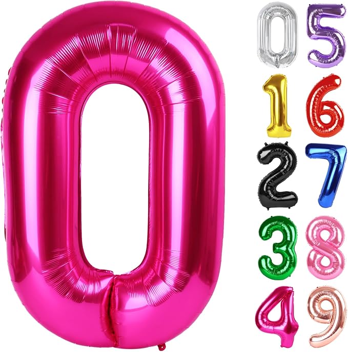 Hot Pink Number 0 Balloon 40 Inch, 0th Birthday Decorations Men Women | Foil by IWERP