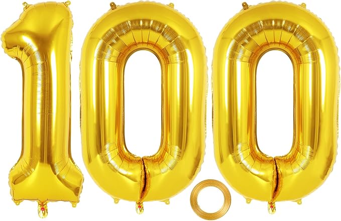 Gold Number 100 Balloon, 40 Inch Foil Helium Number Balloons, 100th Birthday by AIQINHU