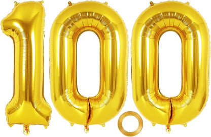 Gold Number 100 Balloon, 40 Inch Foil Helium Number Balloons, 100th Birthday by AIQINHU
