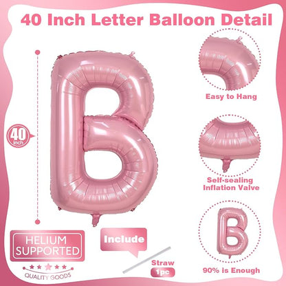 40 Inch Giant Pink Letter Balloon B, Foil Balloon Pastel Pink, Light Pink - Image 2