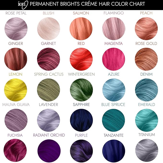 Ion Permanent Brights Creme Hair Color Purple, Vegan, Cruelty Free, PPD Free, 100% Gray Coverage, Long Lasting, Fade Resistant Color, 2.05 oz