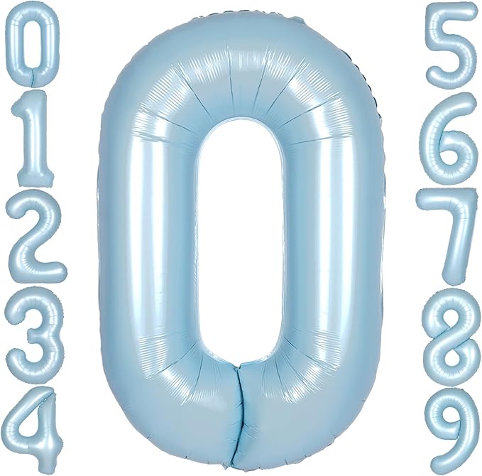 40 Inch Light Blue Number 0 Balloon 0-9 Big Helium Balloons | Large Giant by SULALABOO