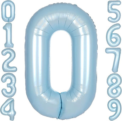 40 Inch Light Blue Number 0 Balloon 0-9 Big Helium Balloons | Large Giant by SULALABOO