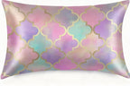 1 Pack Satin Pillowcase for Hair and Skin Vintage Colorful Moroccan Gold Line Imitation Silk Pillowcase with Hidden Zipper Soft Breathable Pillow Cover Standard Size for Bedroom Sofa 20”x26”