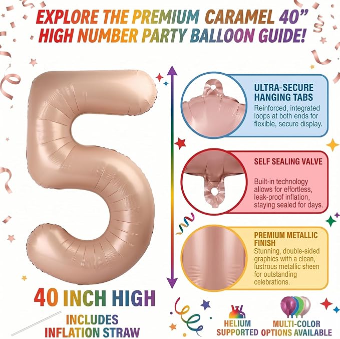 40 Inch Caramel Foil Number 5 Balloon - Image 2