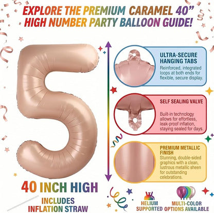 40 Inch Caramel Foil Number 5 Balloon - Image 2