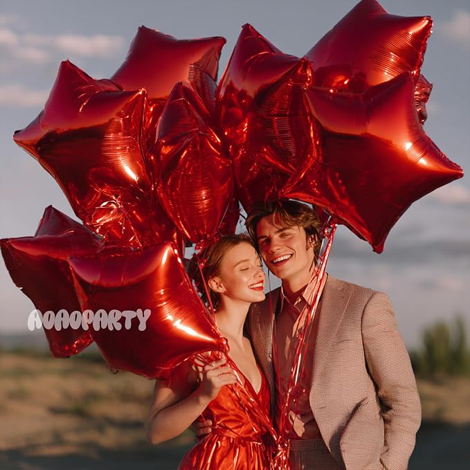 25Pcs Red Star Shaped Balloons 18Inch Foil Mylar Balloon Helium | or Birthday - Image 2