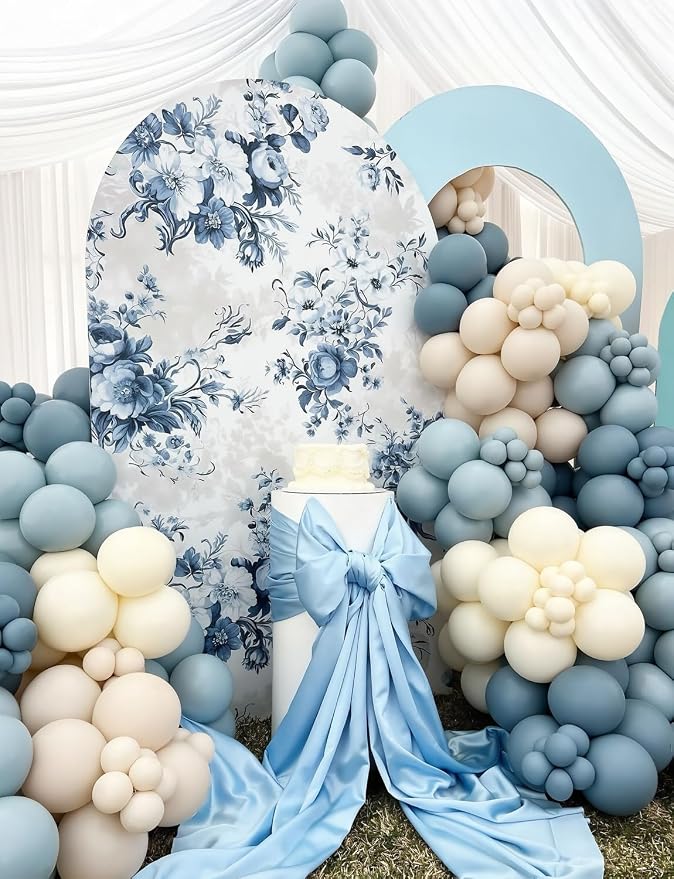 Dusty Blue and Gold Balloons, Baby Blue White Champagne Gold Balloon | 50 Pcs - Image 7
