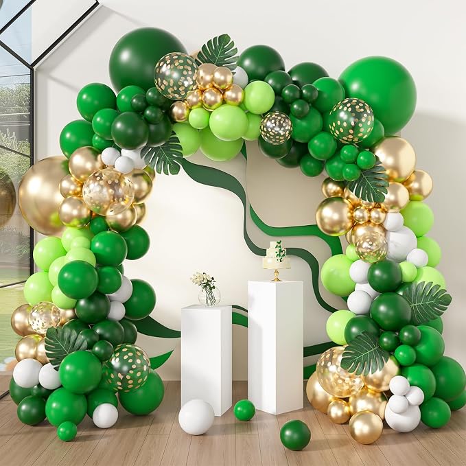 Amandir 163Pcs Jungle Party Balloons Garland Arch Kit | Gold Green Balloons by Amandir