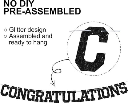 BEISHIDA Glitter CONGRATULATIONS Banner Black 2026 Graduation Party Decorations - Image 2