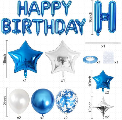 Happy Birthday Balloon Banner Blue Silver, 16 Inch Mylar Foil Letter Balloons - Image 2