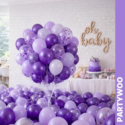 PartyWoo Purple Balloons 66pcs Pack Light Purple Latex Balloons | Pastel Dark - Image 8