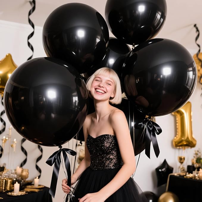 18 Inch Black Balloons 12 Pack Large Latex Party Balloons | Round Helium Balloon - Image 5