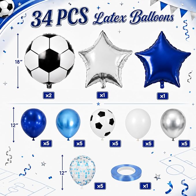 Soccer Balloons, Metallic Blue Silver Balloons - Image 2