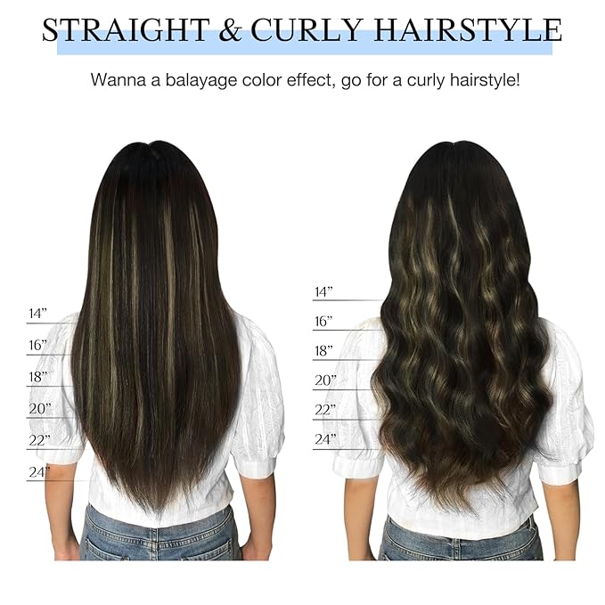 DOORES Clip in Hair Extensions, Human Hair, Medium Brown Highlighted Dirty Blonde, 18 Inch 7pcs 120g, Remy Hair Extensions Straight Natural Real Hair