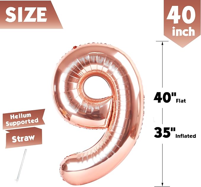 40 In Rose Gold Number 9 Balloon, 9th Birthday Party Decorations - Image 5