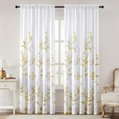 HOMEIDEAS Non-See-Through Gold and White Privacy Sheer Curtains 52 X 96 Inches by HOMEIDEAS