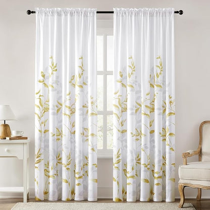 HOMEIDEAS Non-See-Through Gold and White Privacy Sheer Curtains 52 X 84 Inch by HOMEIDEAS