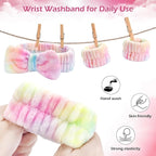 3PCS Spa Headband and Wristbands Set for Women, Soft Microfiber Face Wash Headband with Cute Bow, Elastic Absorbent Wrist Towels, Makeup Skincare Accessories for Facial, Shower, Yoga