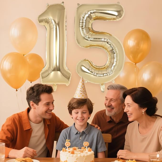 Champagne Gold Large Number 15 Balloon, 40 Inch Light Gold Foil Helium Number - Image 6