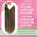 YoungSee 130G Wire Hair Extensions for Women Highlight Dark Brown with Blonde Wire Hair Extensions Dark Brown Fish Line Hair Extension Remy Hair 22inch