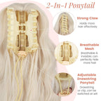 Claw Wavy Ponytail Extension 18 Inch for Women Curly Pony Tail Clip in Hair Extensions Shoulder Length Fluffy Natural Looking Synthetic Hairpiece for Daily Use (Ash Blonde)