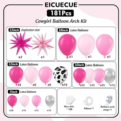Disco Cowgirl Party Decorations 181Pcs Hot Pink Silver Cowgirl Balloon Arch - Image 2