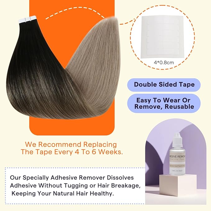 Full Shine Hair Extensions Real Human Hair Tape in Color 1B/18 Black to Blonde 18 Inch Natural Seamless Skin Weft Tape in Hair Extensions Human Hair 20PCS 50g Remy Extensions for Women Real Hair