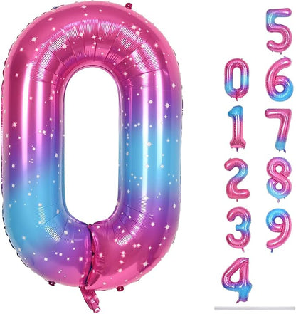 40 In Rianbow Large Numbers Balloons 0-9, Self Inflating Gradient Blue Pink by Lingqiang