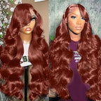 200% Density Reddish Brown Colored Human Hair Lace Front Wigs 13x4 Glueless Wigs Human Hair Pre Plucked Body Wave Glueless Wigs Human Hair Transparent HD Lace Frontal Human Hair Wigs 22Inch