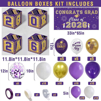 Graduation Decorations 2026 Purple and Gold Balloon Boxes, Class of 2026 GRAD - Image 2