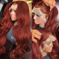 200% Density Reddish Brown Colored Human Hair Lace Front Wigs 13x4 Glueless Wigs Human Hair Pre Plucked Body Wave Glueless Wigs Human Hair Transparent HD Lace Frontal Human Hair Wigs 22Inch