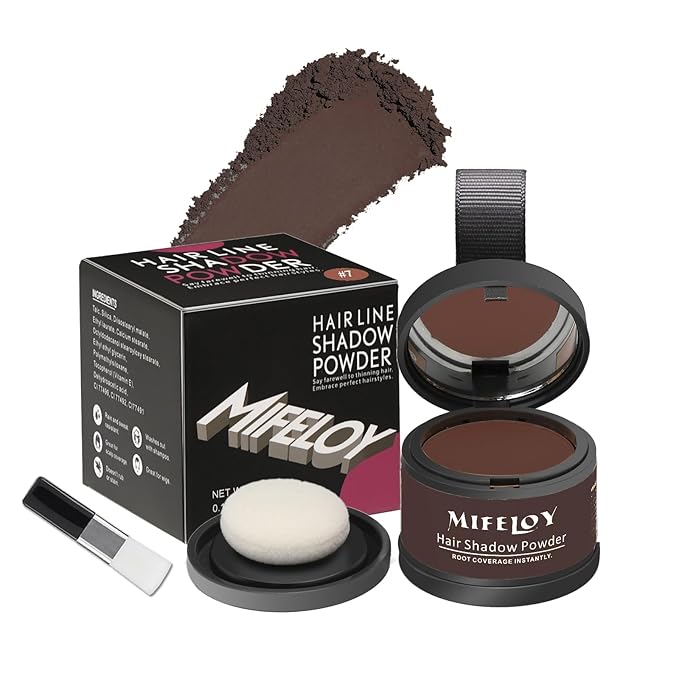 Root Touch Up Powder, Instantly Gray Hair Cover Up, Women Color Root Coverage Shadow Powder for Thinning Grey Hairline, Men Roots Concealer for Hair Loss Beard Line Eyebrow, Red Brown