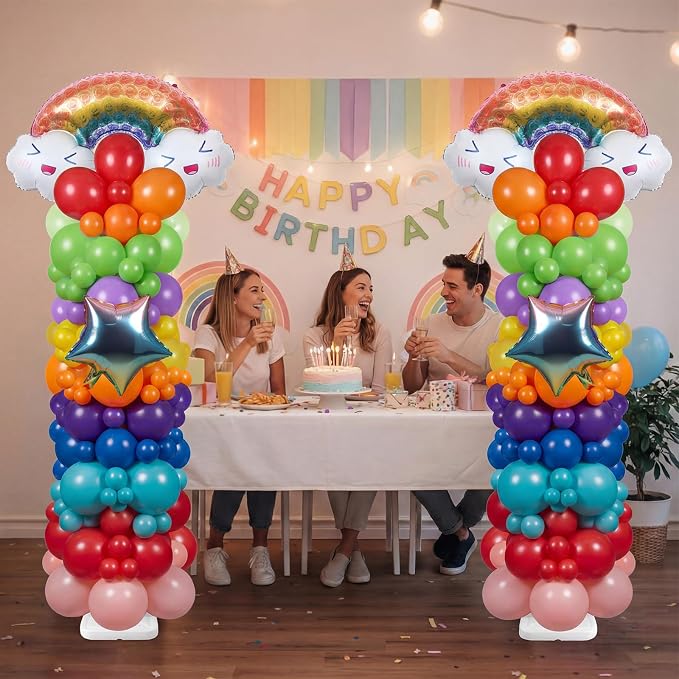 Skylety 2 Sets Rainbow Balloon Column Stand Kit Adjustable Colorful Balloon - Image 6