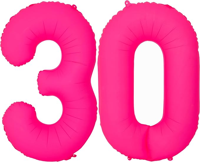 Pink Birthday Number 30 Balloons 40IN Fluorescent Pink 30 Foil Balloon | by YOIOZAIZAI