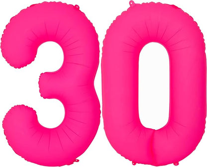 Pink Birthday Number 30 Balloons 40IN Fluorescent Pink 30 Foil Balloon | by YOIOZAIZAI