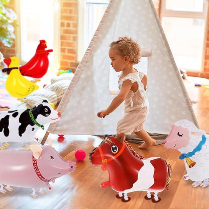 6 Pcs Walking Animal Balloons, Farm Animals Balloons, Walking Foil Mylar Balloon - Image 3