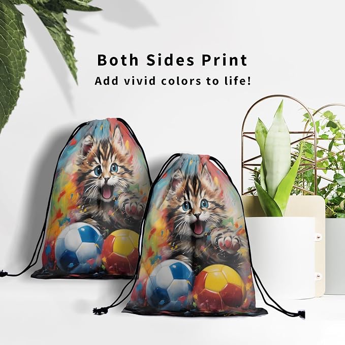 Cute Cat Gymnastics Grip Bag Watercolor Football Drawstring Bag Shoes Gym - Image 7