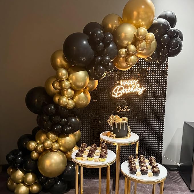 Black and Gold Balloons Arch Kit, - Image 5