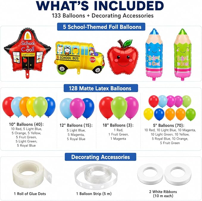Back to School Balloon Arch Kit, 133 Balloons - Image 2