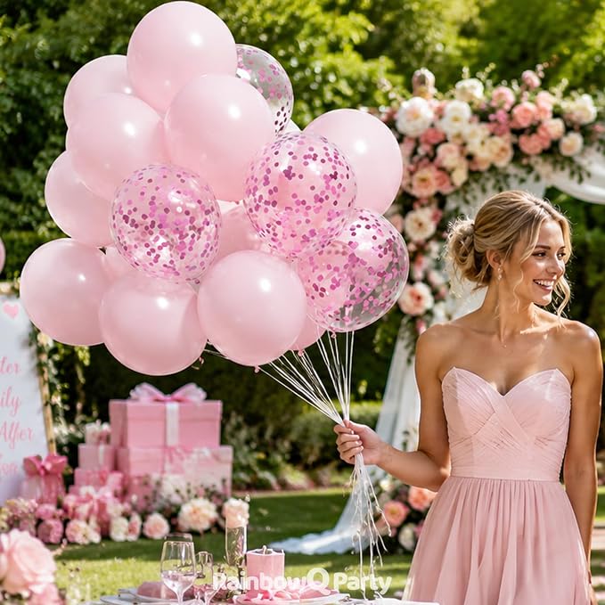 RainbowQ Pastel Pink Balloons 55Pcs 12 Inch Confetti Latex Helium Balloon | - Image 3