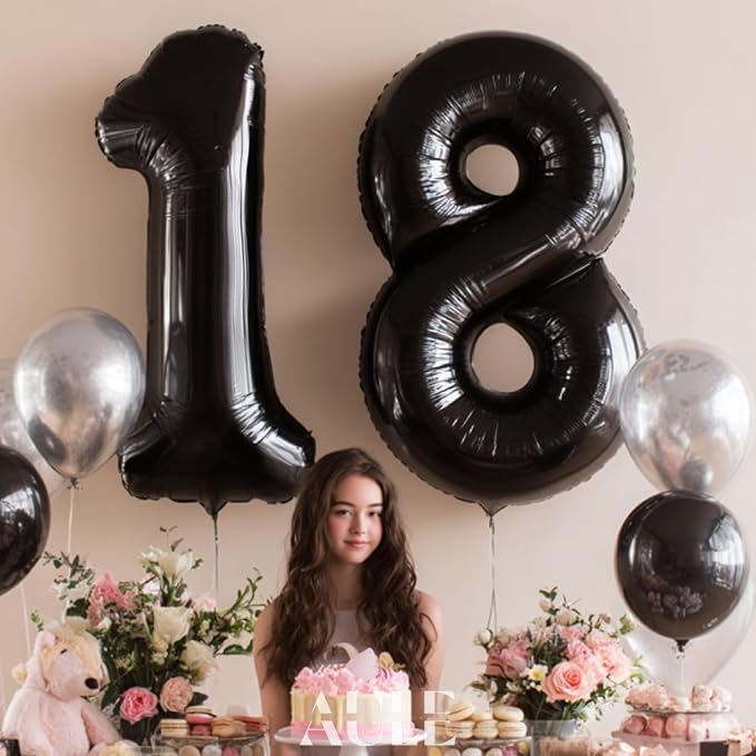 AULE 40 Inch Black 18 Balloon Number Foil 0-9 Birthday Big Numbers | Birthday - Image 4