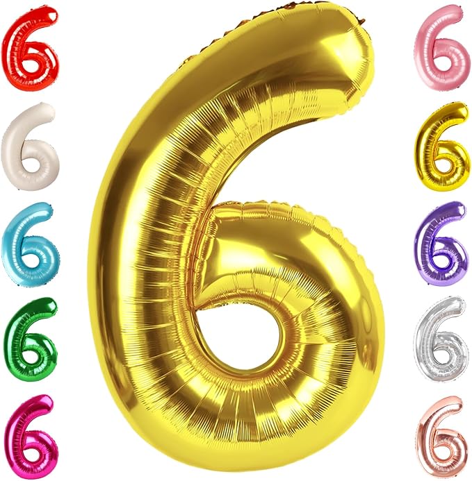 6 Balloon Numbers Birthday Decorations, 40In Gold Balloons by Mluchee