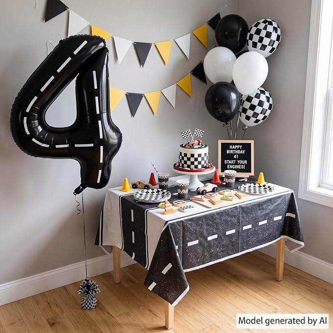 Black and White Stripes Number 4 Balloon 40 Inch, Foil road sign Numeral | - Image 3