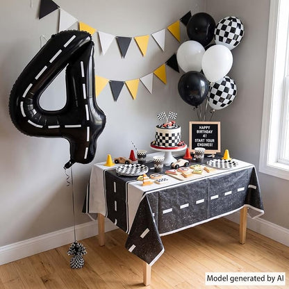 Black and White Stripes Number 4 Balloon 40 Inch, Foil road sign Numeral | - Image 3