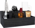 Wooden Hair Dryer Holder - Rustic Hair Tools Organizer with 3 Circular Holes and 1 Compartment, Bath Accessories Supplies Organizer for Bathroom Vanity Countertop Storage Hair Dryer, Vintage Black
