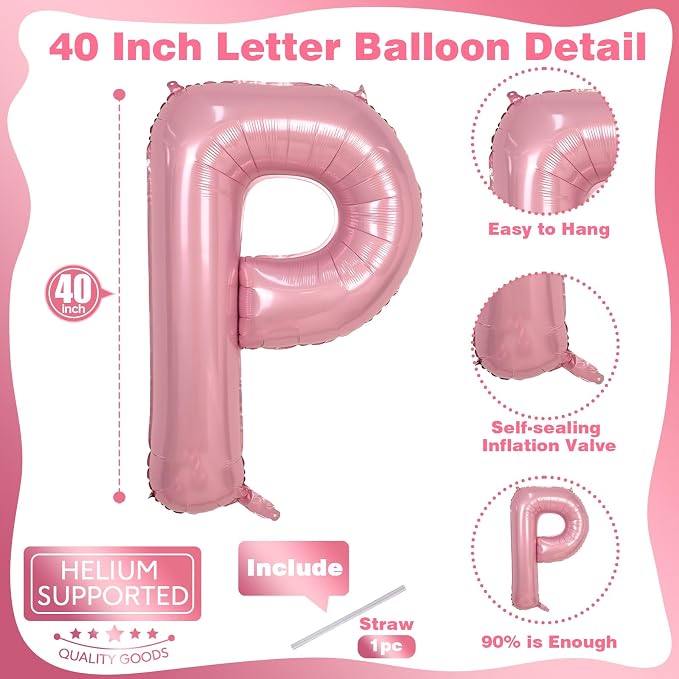 Giant Letter P Foil Name Balloon, Pastel Pink Inflatable Word Balloons P - Image 2