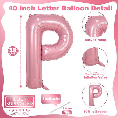Giant Letter P Foil Name Balloon, Pastel Pink Inflatable Word Balloons P - Image 2